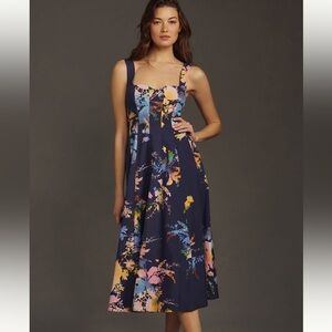 Anthropologie sweetheart midi dress EUC blue small